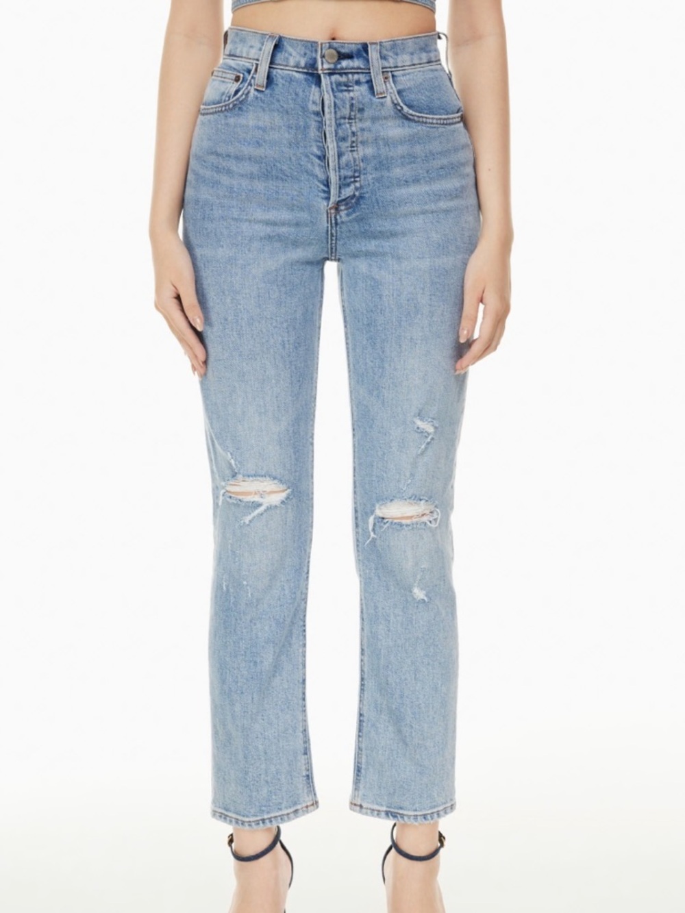 Denim Forum the Arlo Light Blue Straight Leg Distressed Jeans 30 length